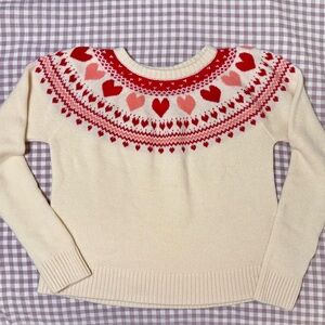 Kiel James Patrick Ivory Sweater with Red and Pink Hearts